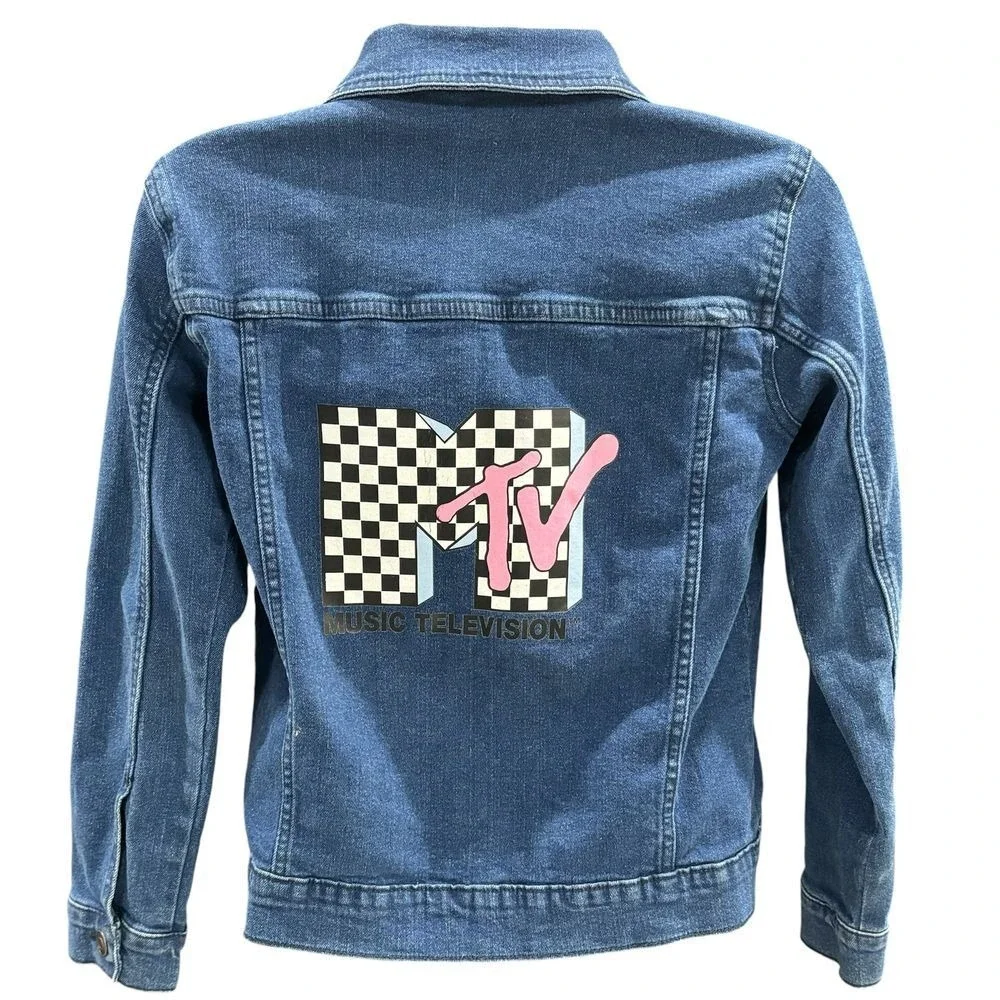 MTV Logo Denim Jacket‎ Kids Large 10-12 80s Retro Music Video Costume Jean Patch
